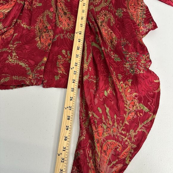 Juliana Collezione Drape front Blouse Red Silk Blend Paisley Size 12 - Picture 10 of 11